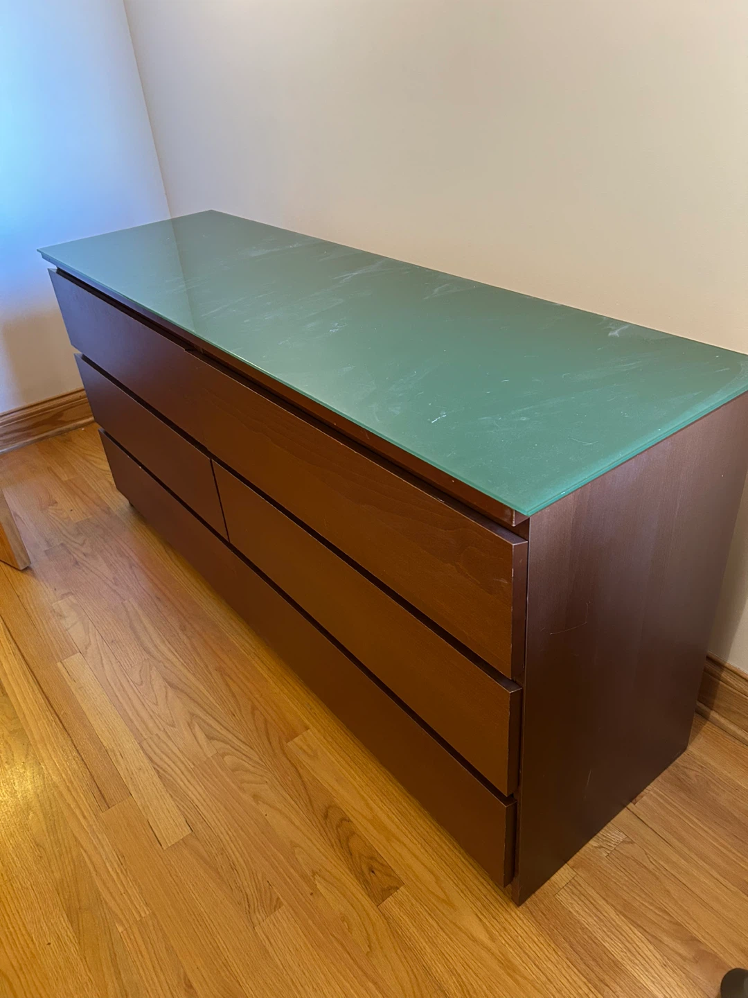 Brown 6-Drawer Dresser with Green Glass Top - photo 2