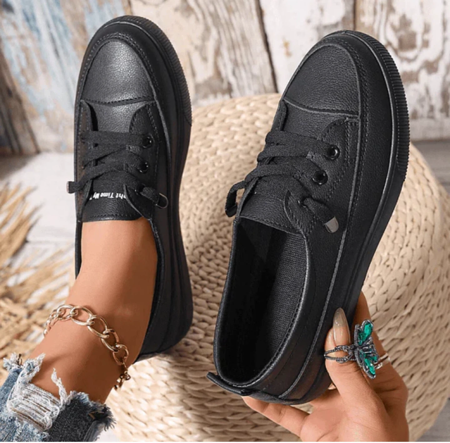 Black Fashion Sneakers, Size 8