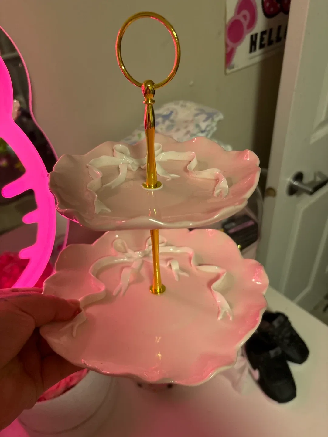 Pink Ceramic Two-Tiered Dessert Stand image indicator(2)