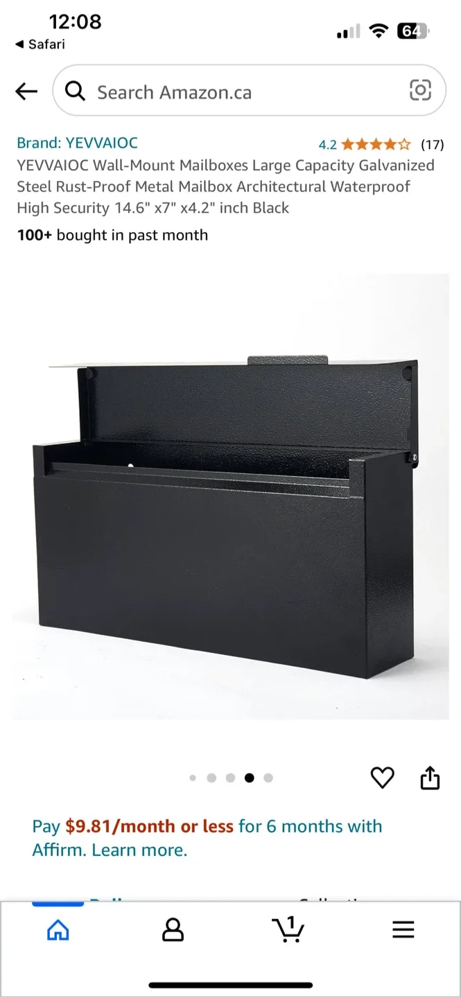 YEVVAIOC Wall-Mount Mailbox - Black, New in Box! image indicator(4)