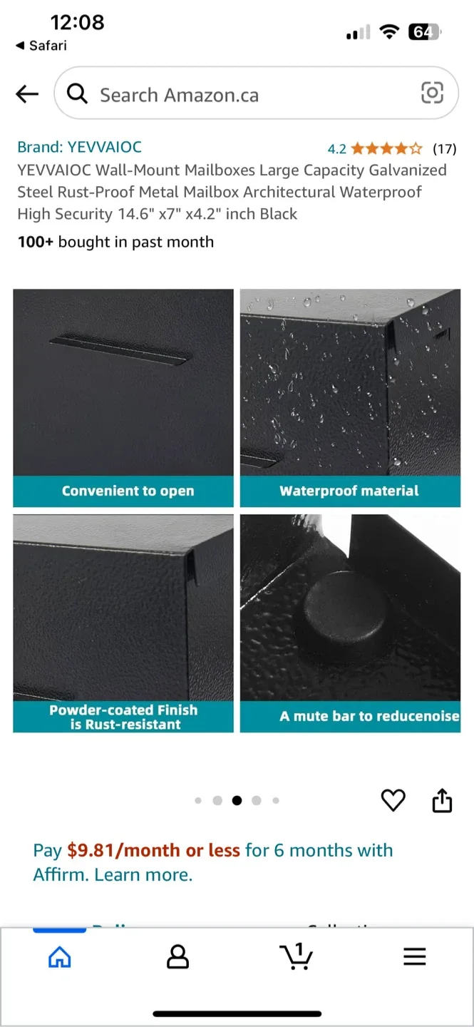 YEVVAIOC Wall-Mount Mailbox - Black, New in Box! image indicator(5)