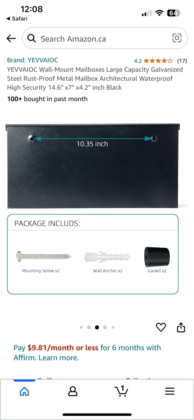 YEVVAIOC Wall-Mount Mailbox - Black, New in Box! image indicator(8)