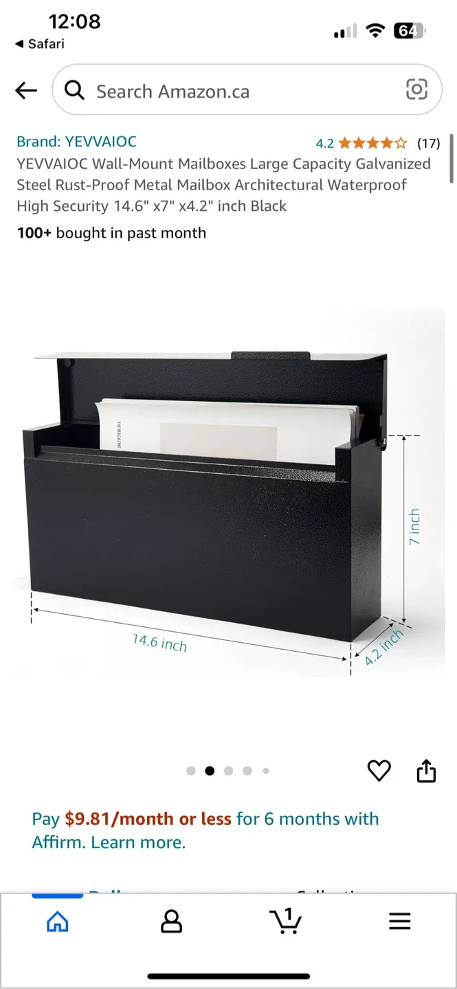 YEVVAIOC Wall-Mount Mailbox - Black, New in Box! image indicator(7)