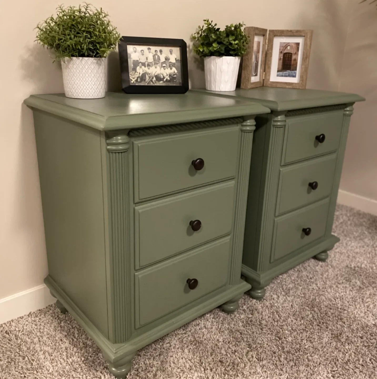 Beautiful Hardwood Nightstand Pair Green & Black image indicator(3)