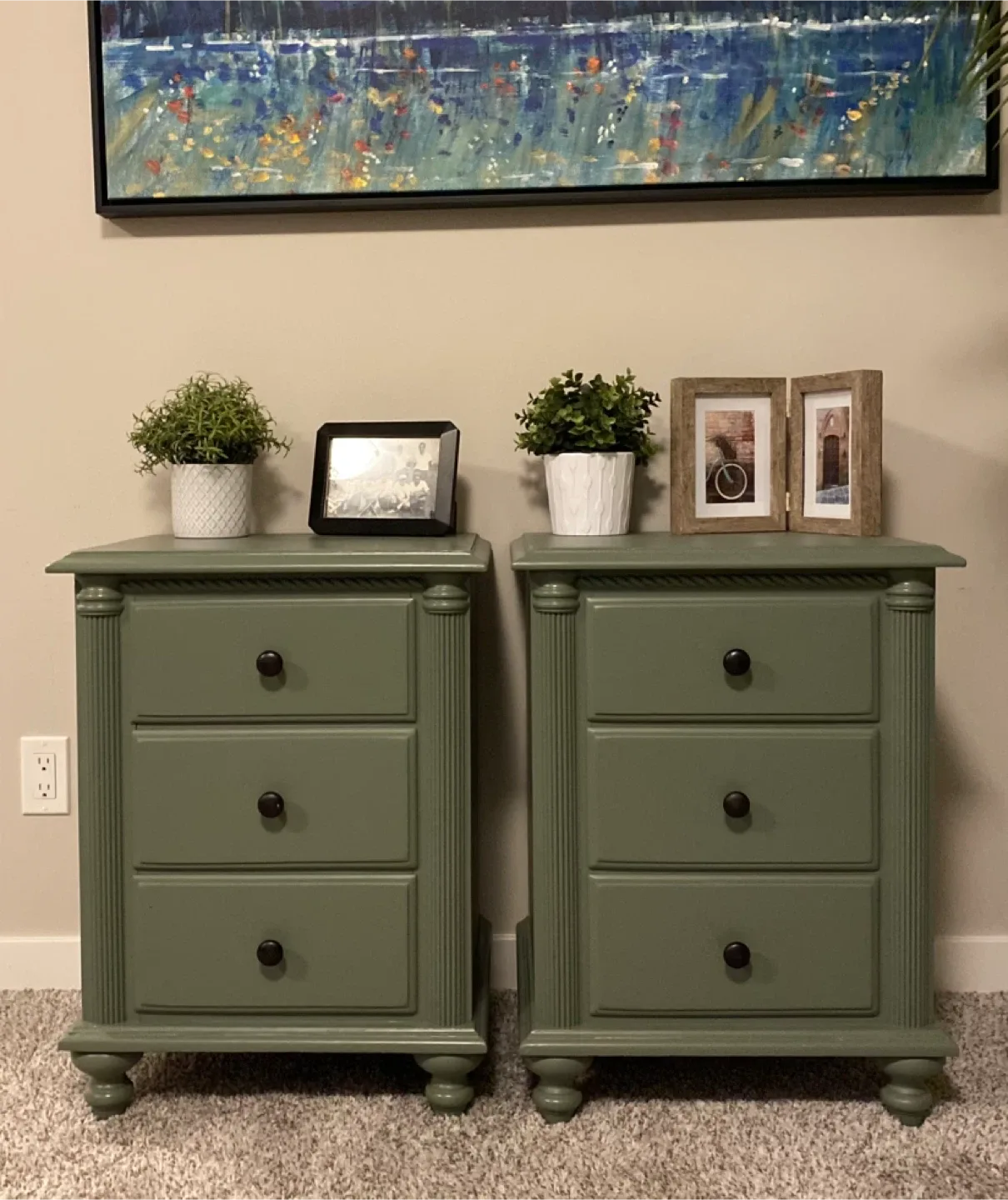 Beautiful Hardwood Nightstand Pair Green & Black image indicator(4)