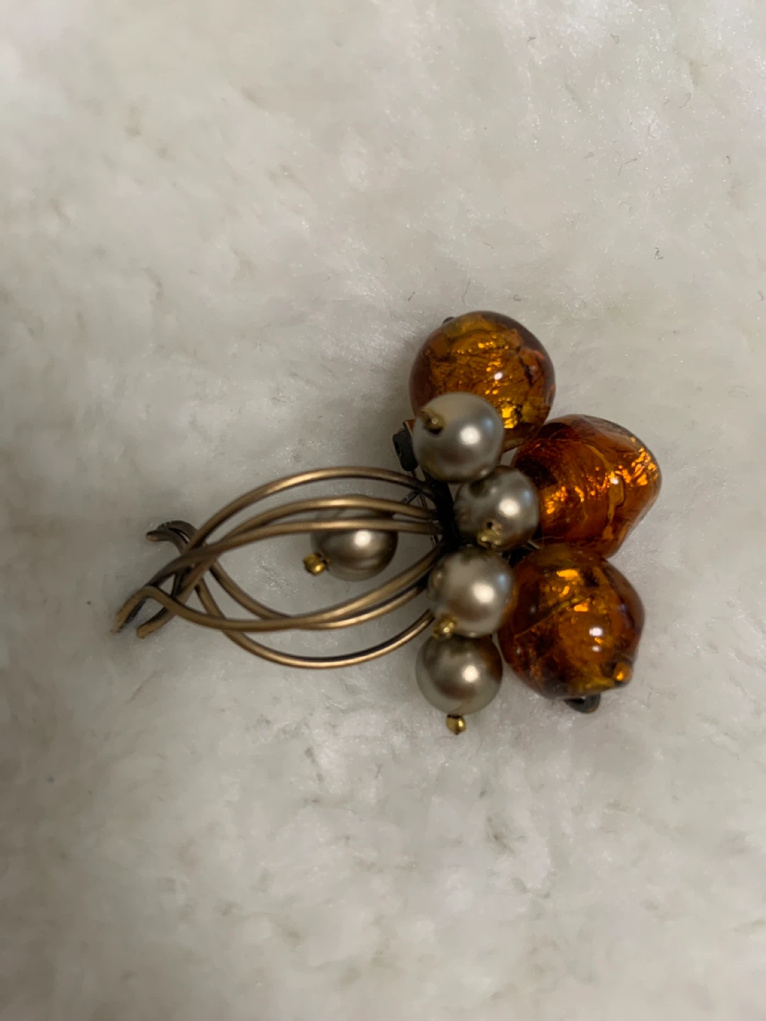 Vintage Brooch with Amber and Pearl Beads - photo 4