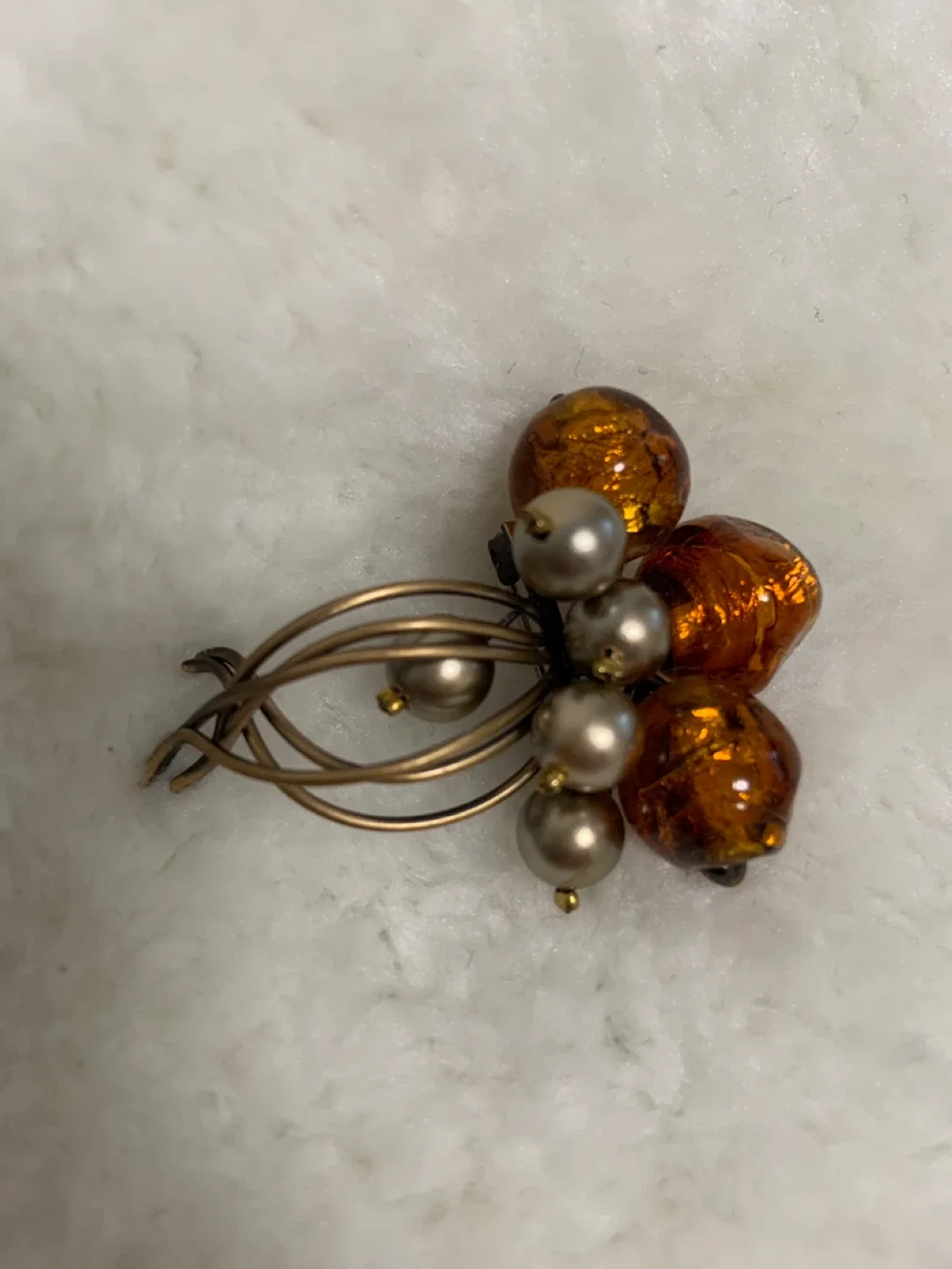 Vintage Brooch with Amber and Pearl Beads image indicator(4)