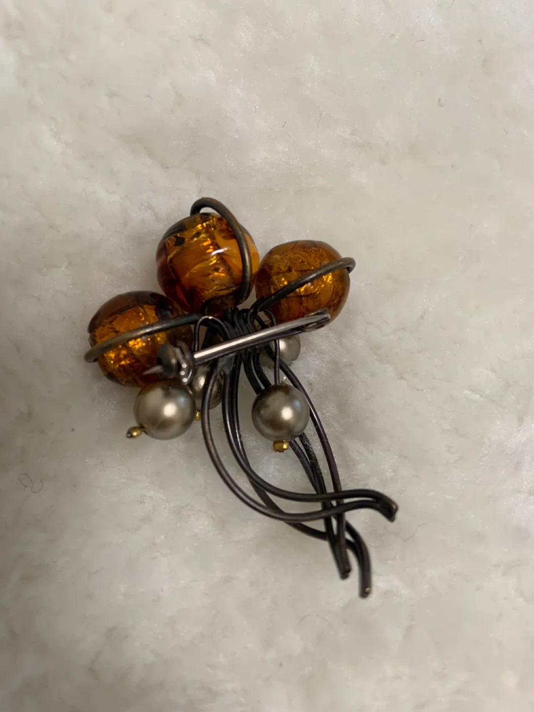 Vintage Brooch with Amber and Pearl Beads image indicator(3)