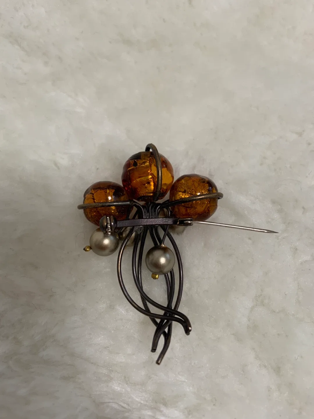 Vintage Brooch with Amber and Pearl Beads image indicator(2)