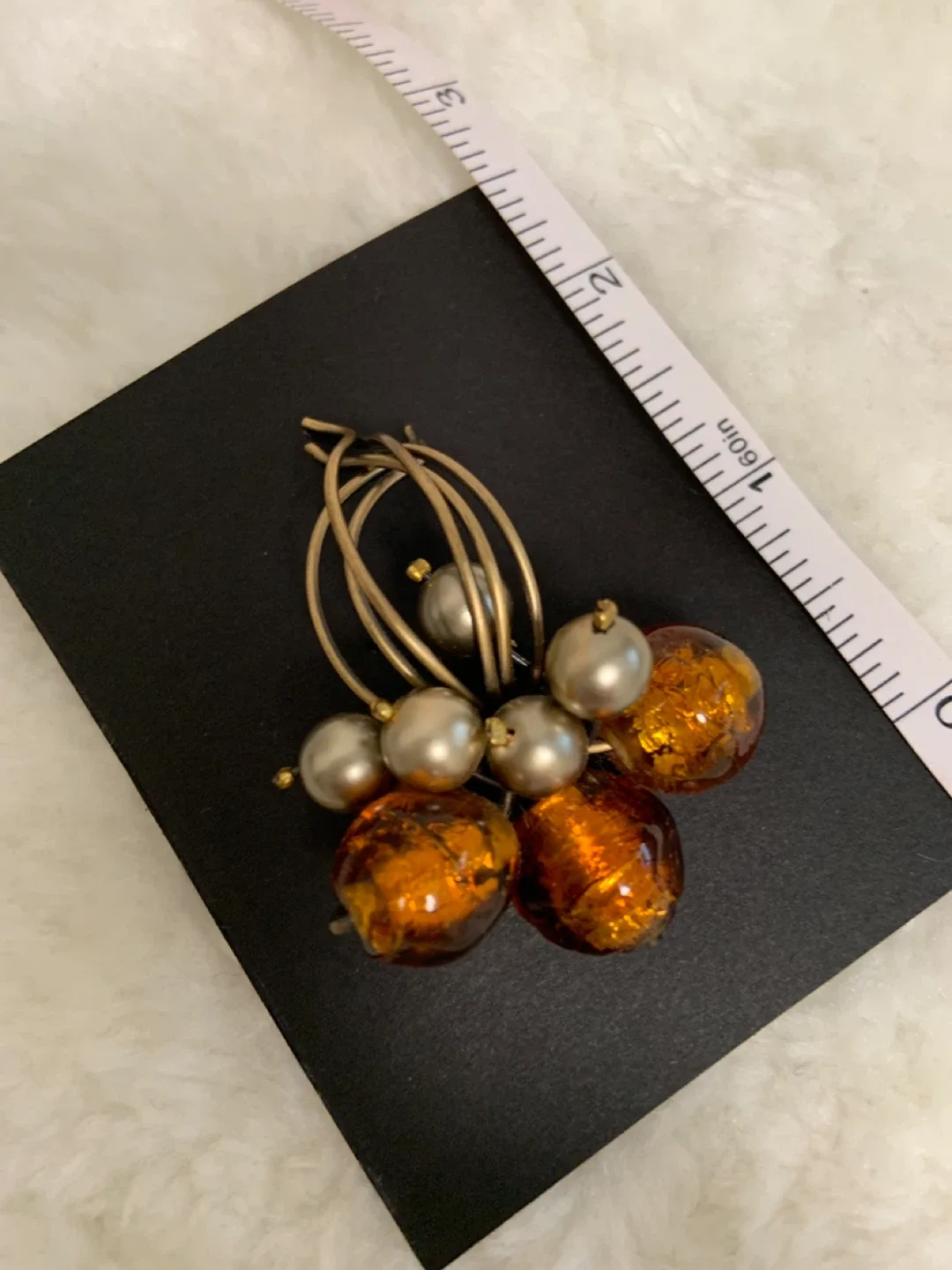 Vintage Brooch with Amber and Pearl Beads image indicator(5)