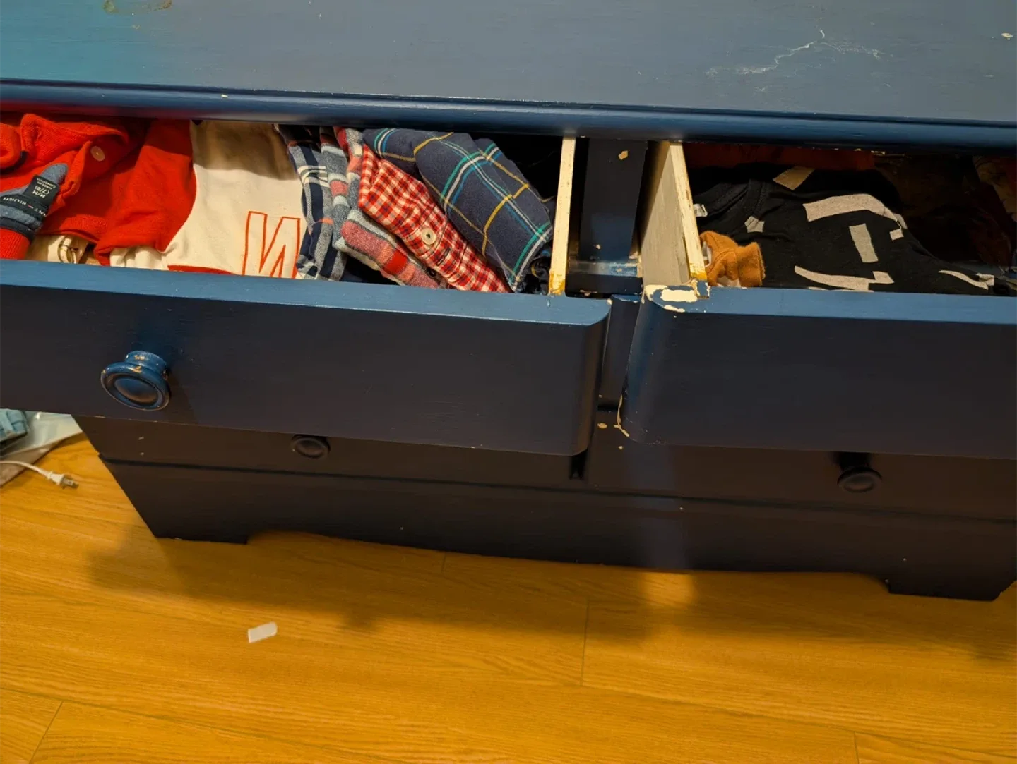 Blue Painted Wooden Dresser & Black Leather Reclining Sofa image indicator(2)