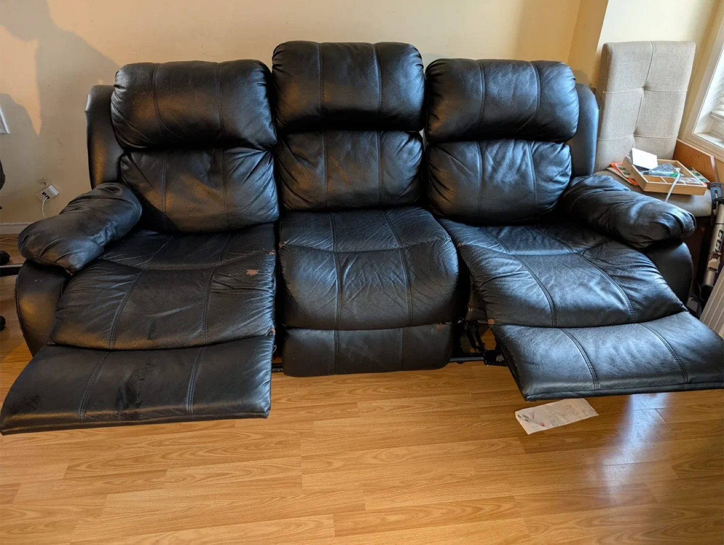 Blue Painted Wooden Dresser & Black Leather Reclining Sofa image indicator(5)