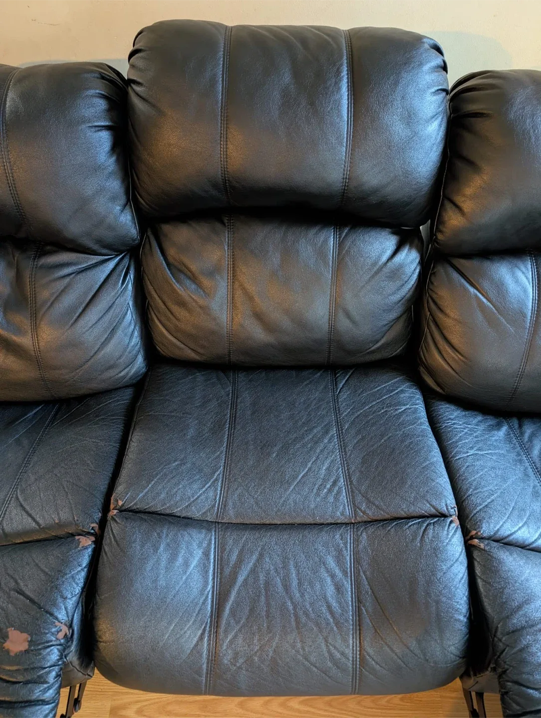 Blue Painted Wooden Dresser & Black Leather Reclining Sofa image indicator(4)