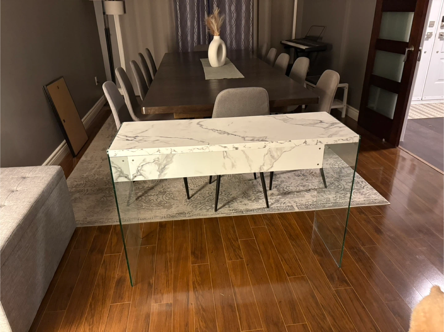 Marble Top Glass Console Table