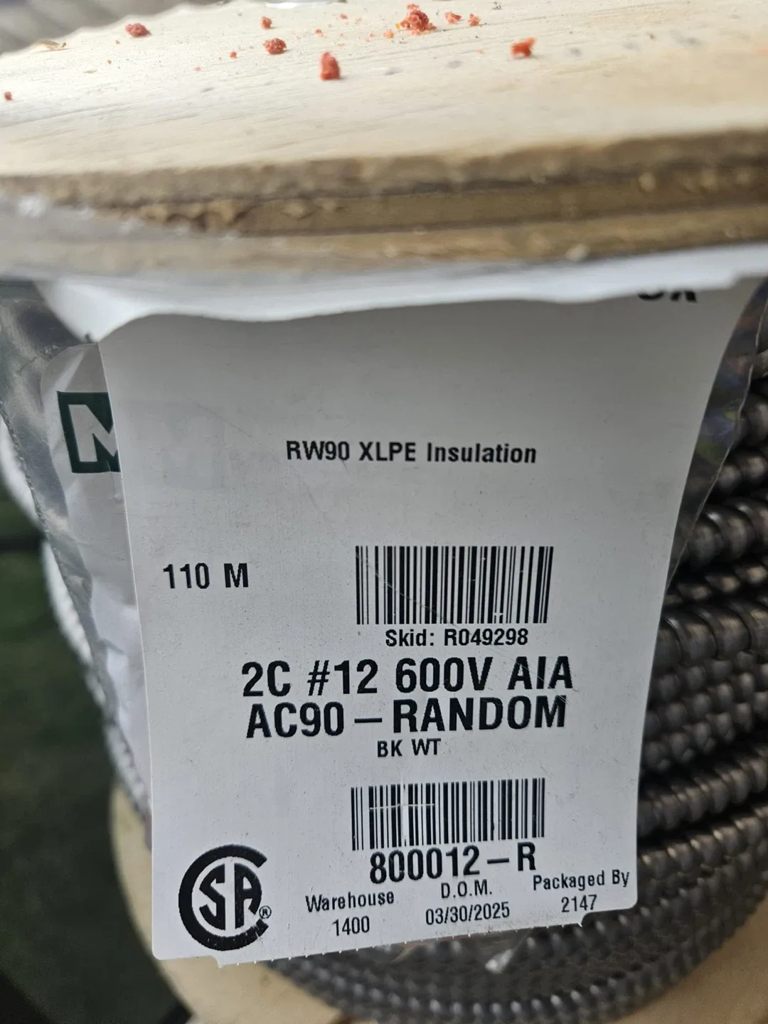 AC90 BX cable 12/2, 110 meters, 310$ image indicator(2)