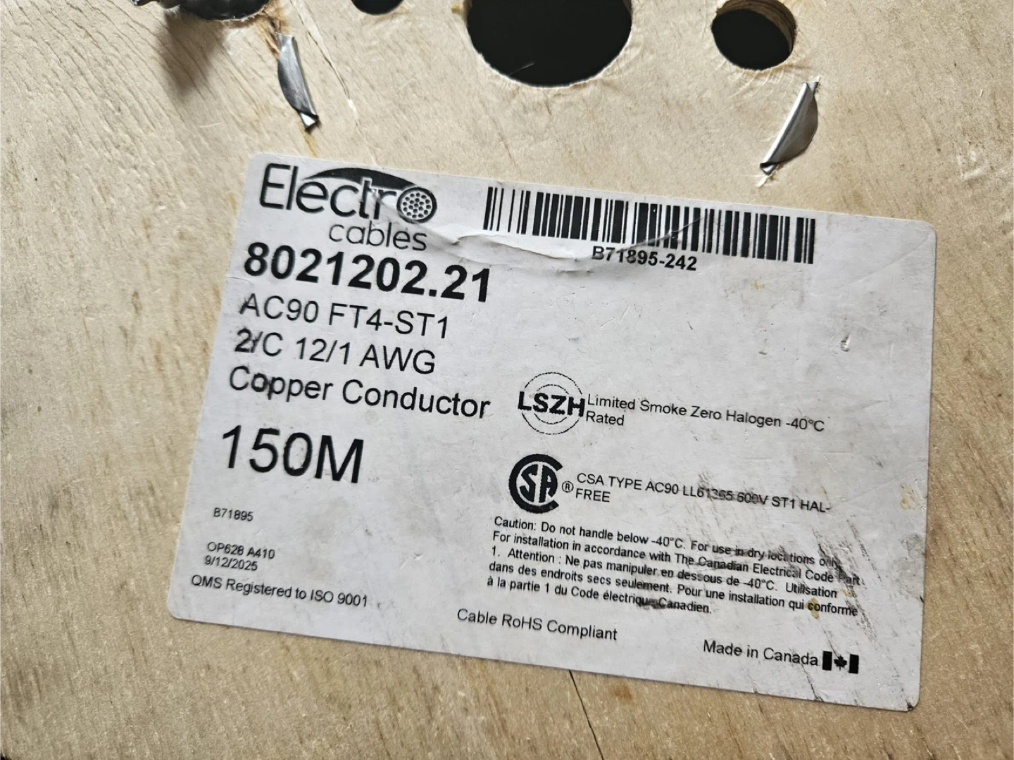 AC90 BX cable 12/2, 150 meters, 420$
