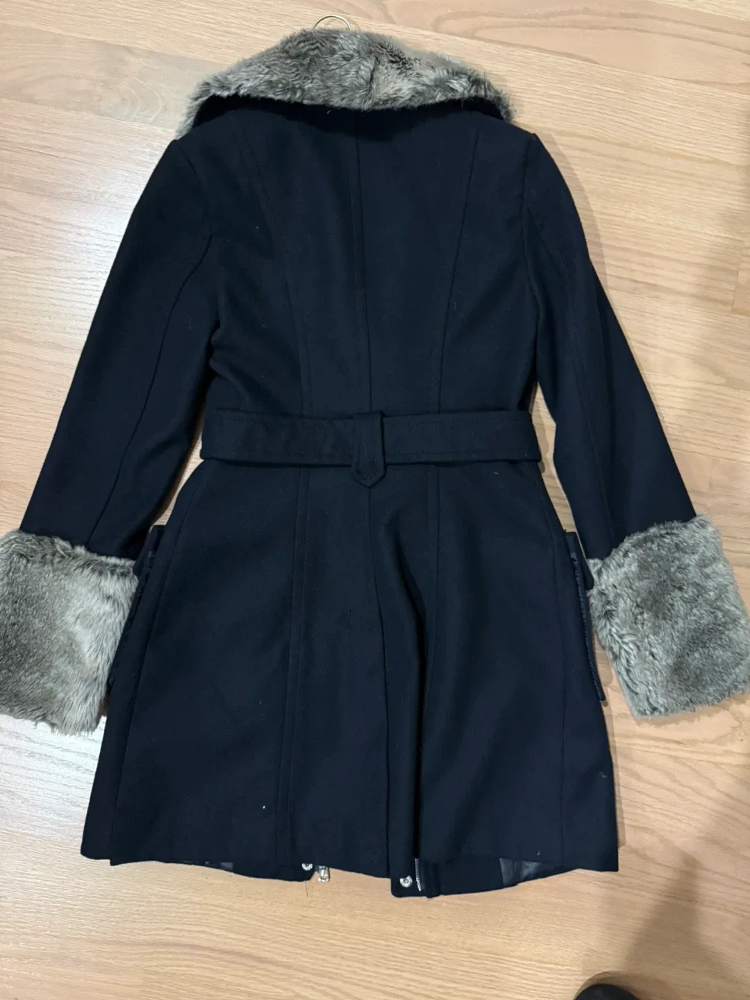 Navy Long Coat with Faux Fur image indicator(3)