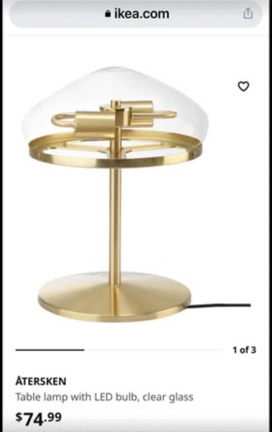 IKEA ÅTERSKEN Table Lamp - LED Bulb, Clear Glass image indicator(2)