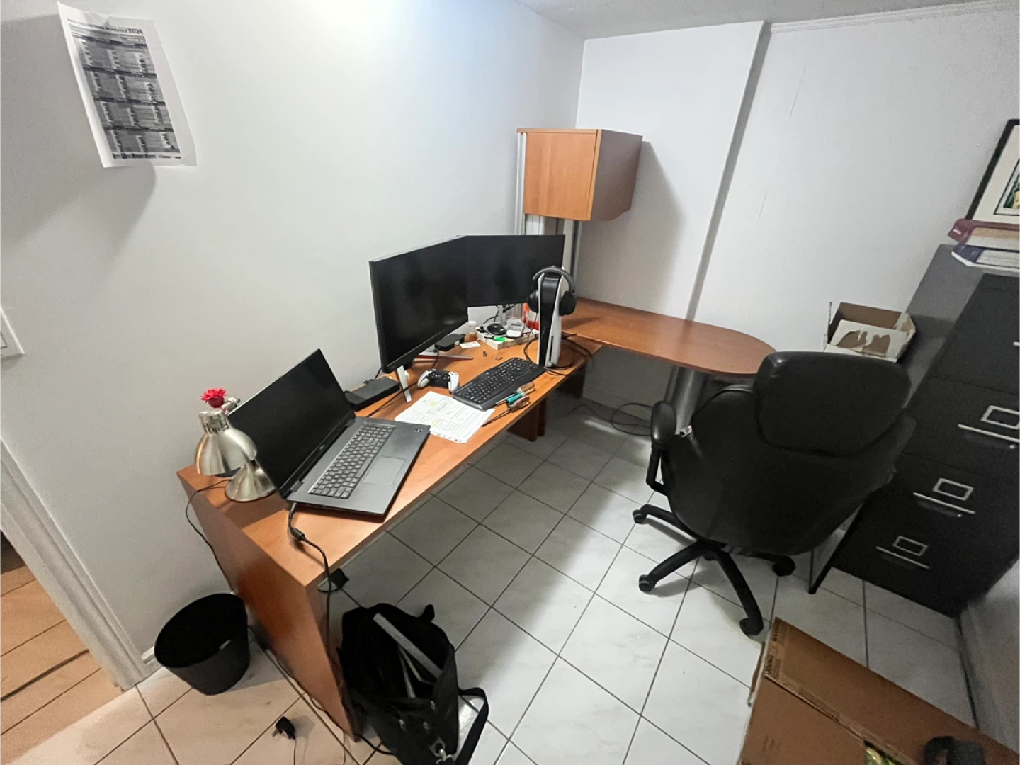 Wooden L-Shaped Desk with Hutch