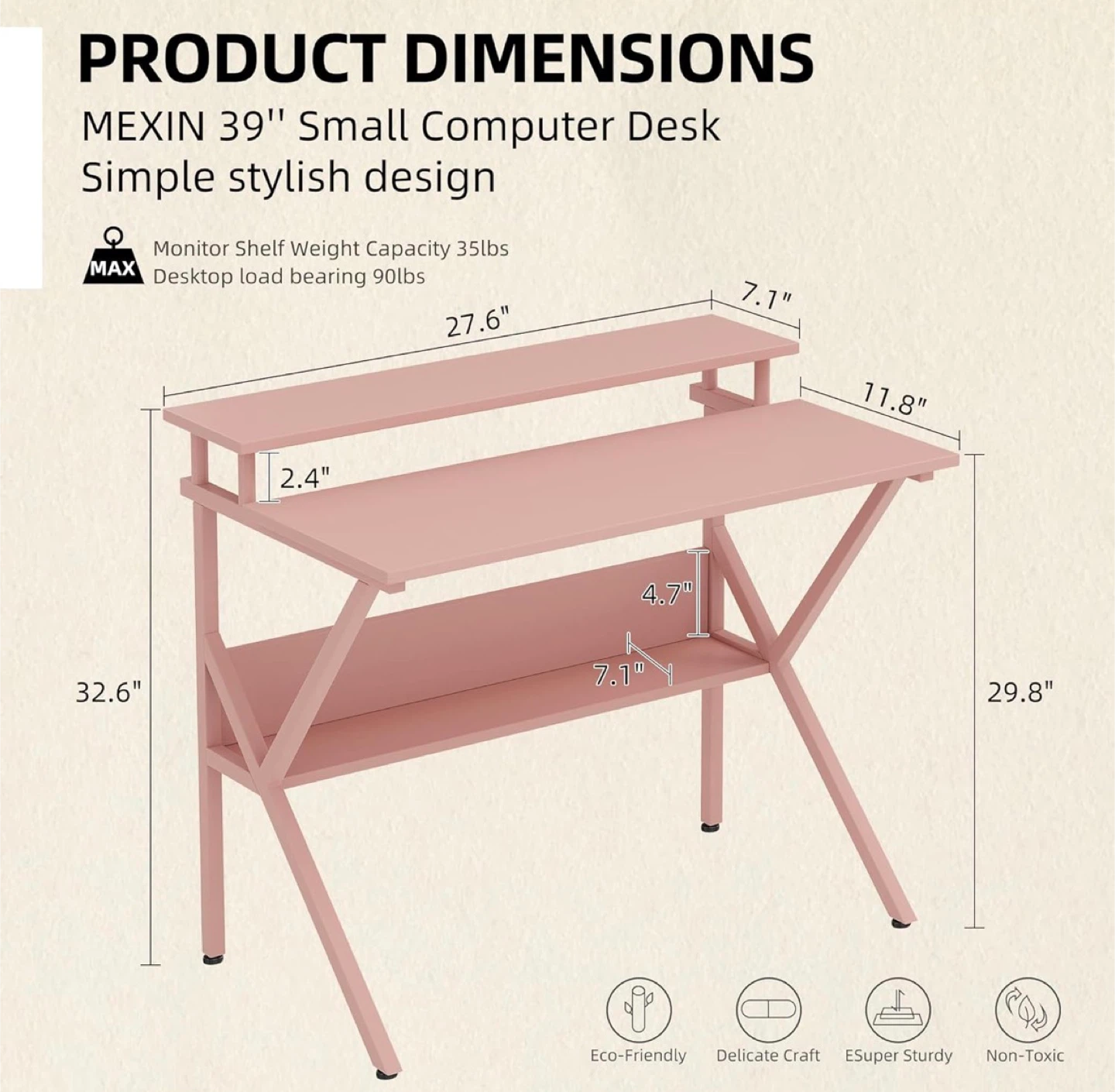 27" Pink Computer Desk - photo 2