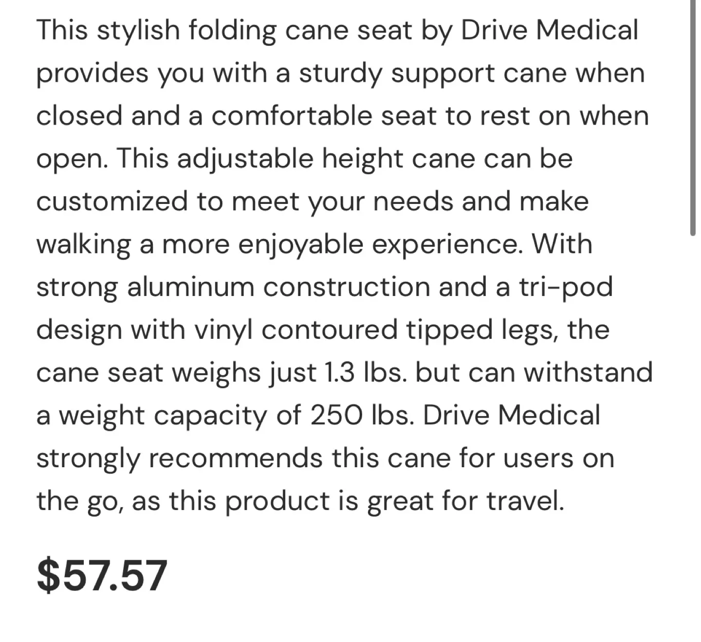 REDUCED Drive Medical Folding Cane Seat - Bronze image indicator(3)