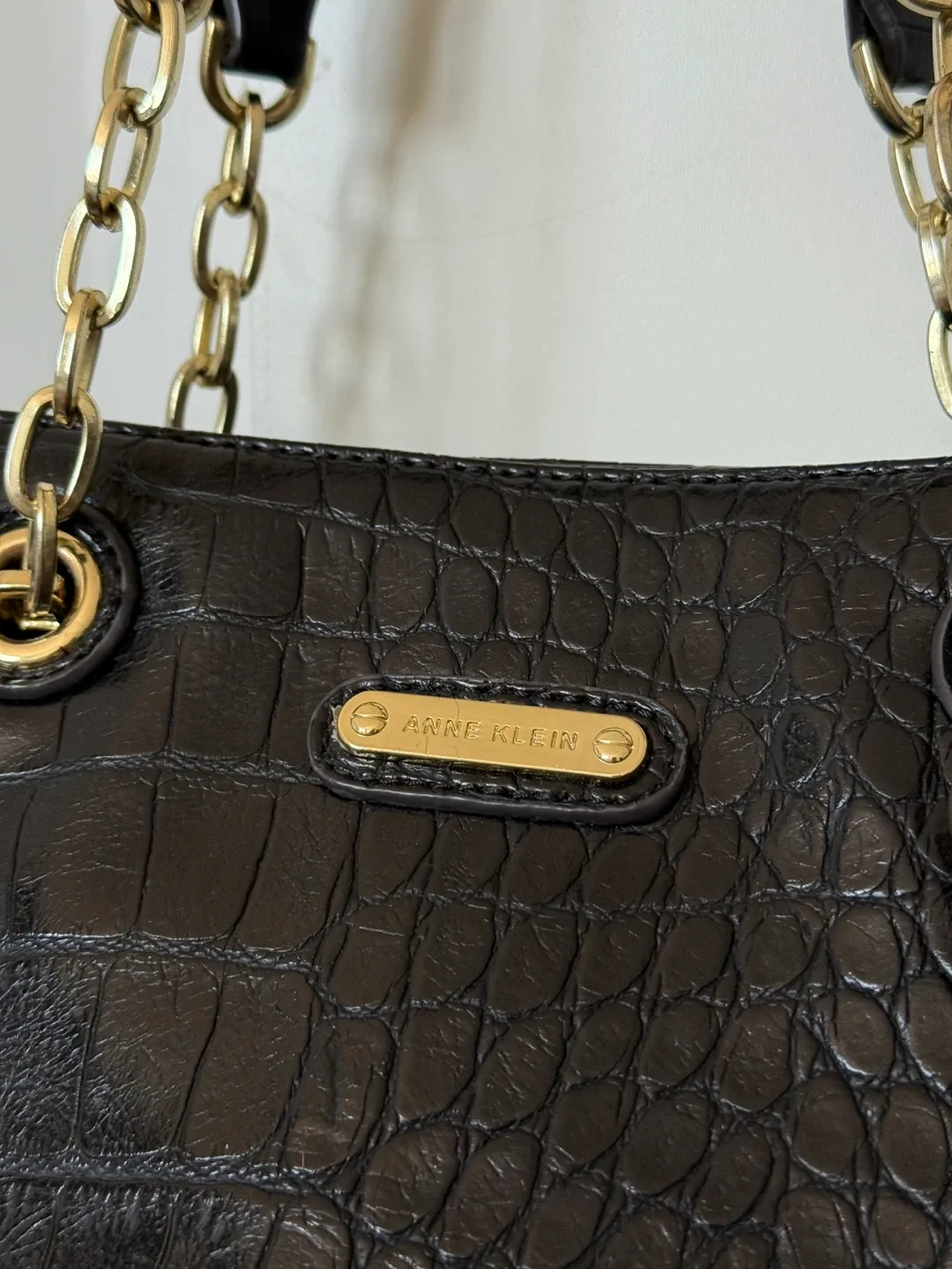 Anne Klein Black Faux Croc Chain Tote Bag image indicator(5)