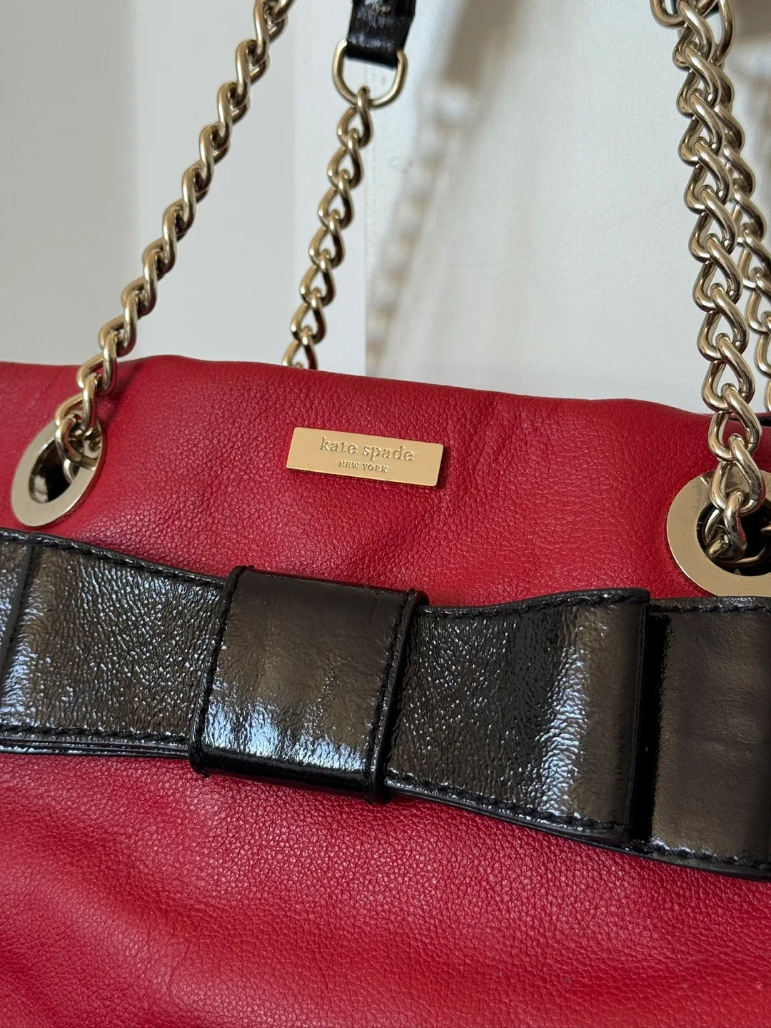 Kate Spade Red & Black Leather Bow Tote Bag image indicator(3)