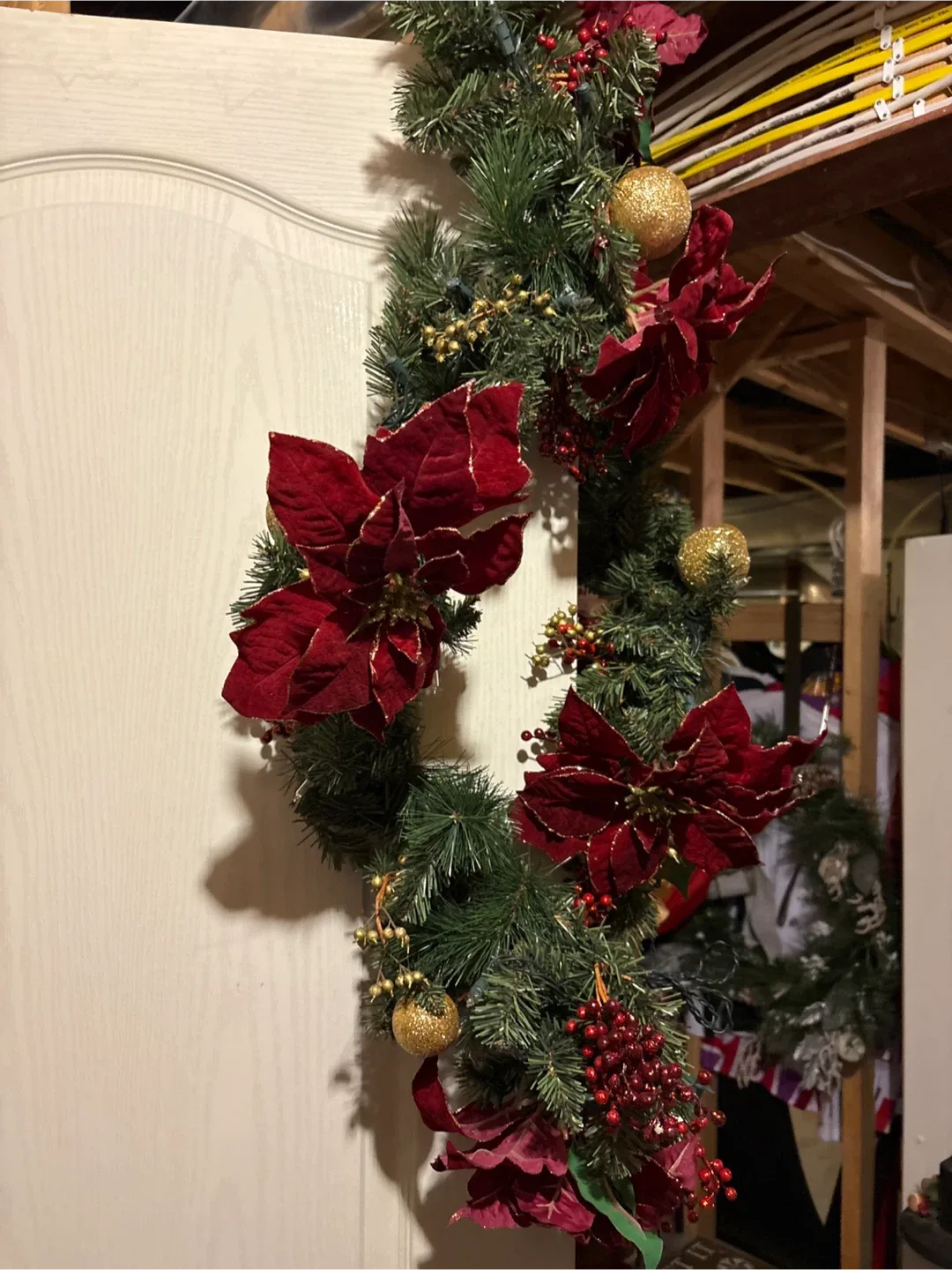 Lighted Christmas Garland …6 ft with Poinsettias & Lights image indicator(2)