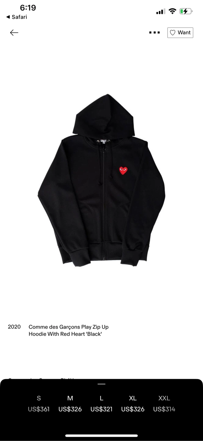 Comme des Garçons PLAY Black Zip Hoodie - Size M - photo 2