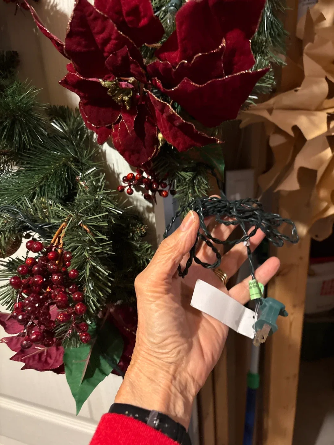 Lighted Christmas Garland …6 ft with Poinsettias & Lights image indicator(4)