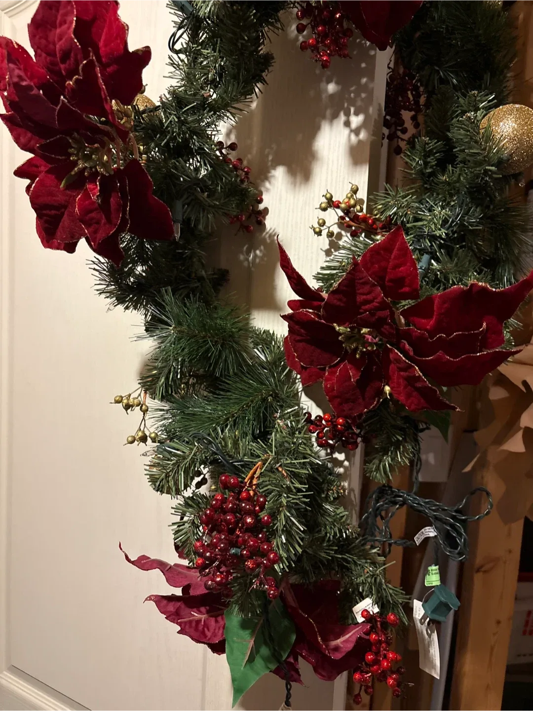 Lighted Christmas Garland …6 ft with Poinsettias & Lights image indicator(3)