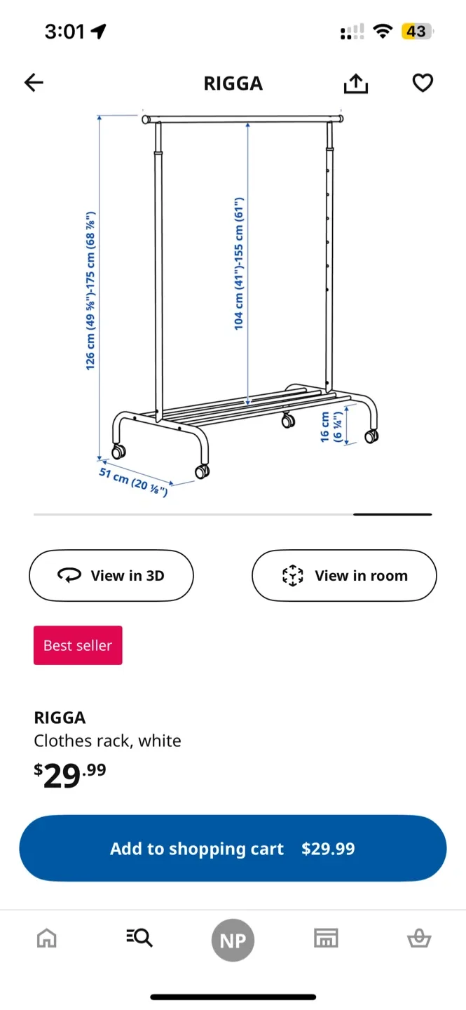 IKEA RIGGA Clothes Rack - White image indicator(2)
