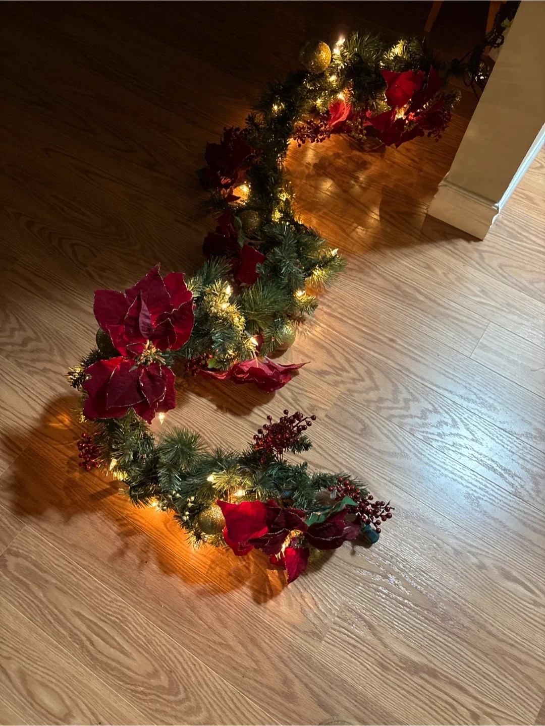 Lighted Christmas Garland …6 ft with Poinsettias & Lights image indicator(5)