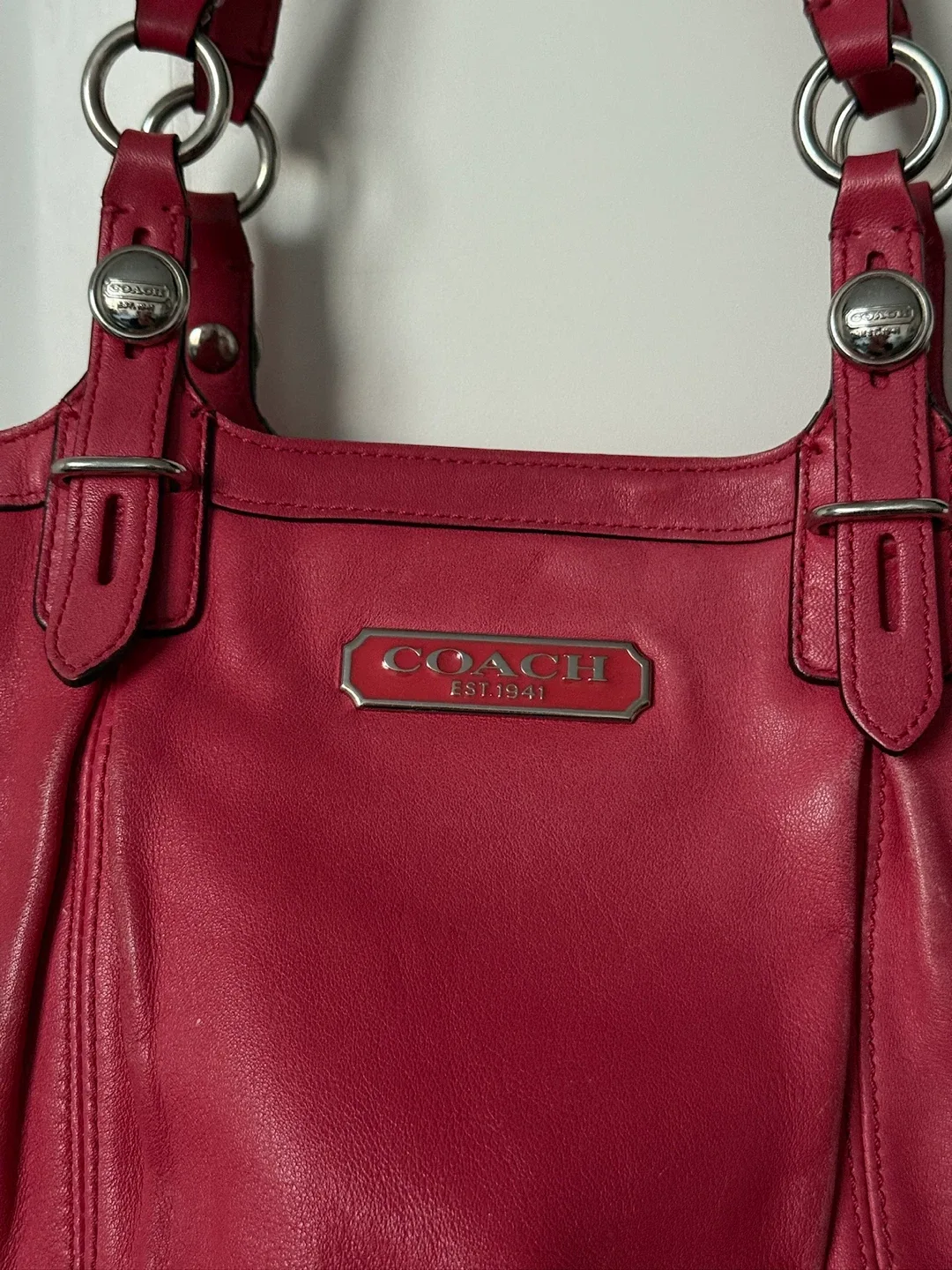 Coach coral Leather Tote Bag F15149 image indicator(2)