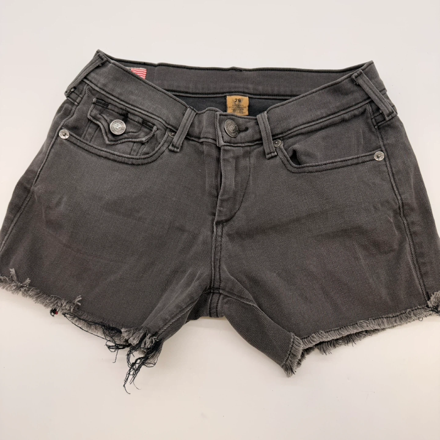 True Religion Grey Denim Shorts Size 26