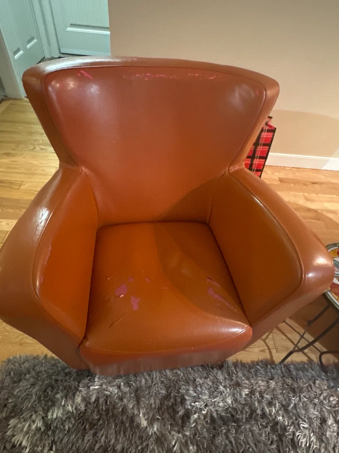 Orange Leather Armchair & Side Table Set image indicator(3)