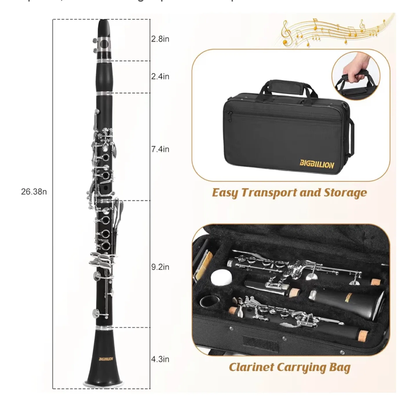 Clarinete , BIGBILLION B Flat Student Beginner Clarinet image indicator(8)