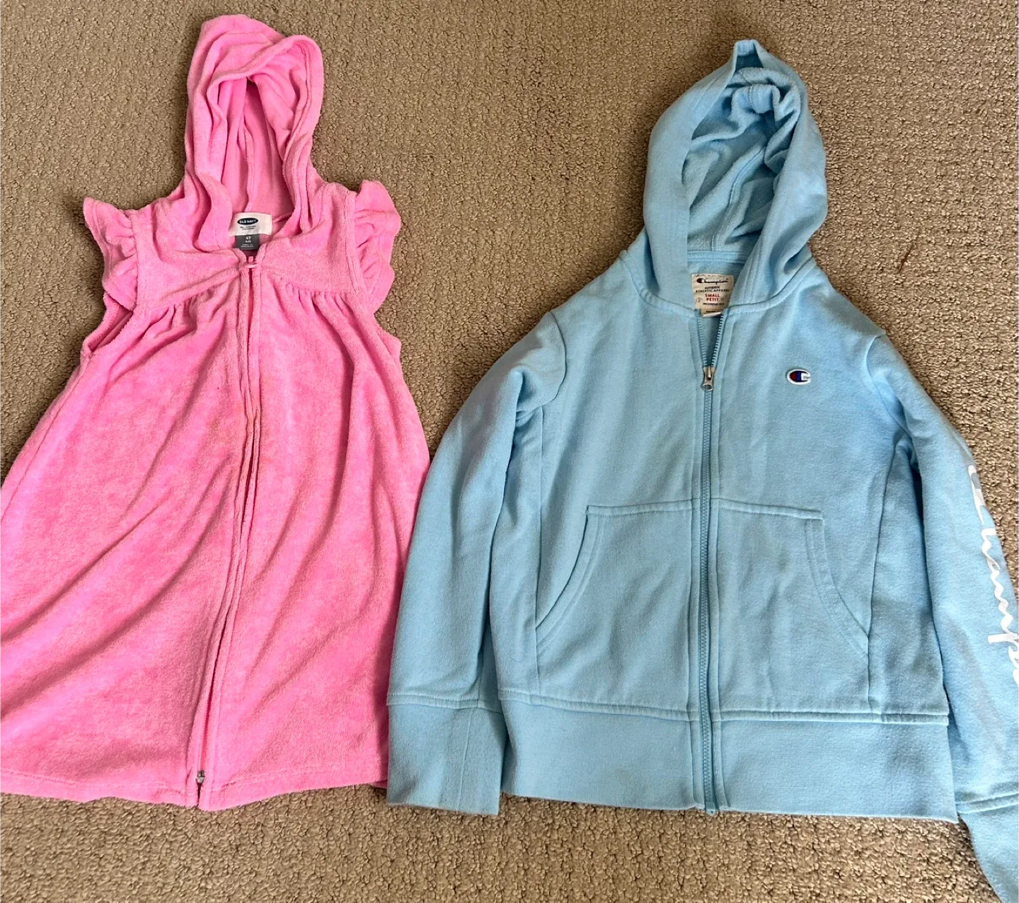 Old Navy Pink Hooded Cover-Up & Champion Blue Hoodie - Size 5/6