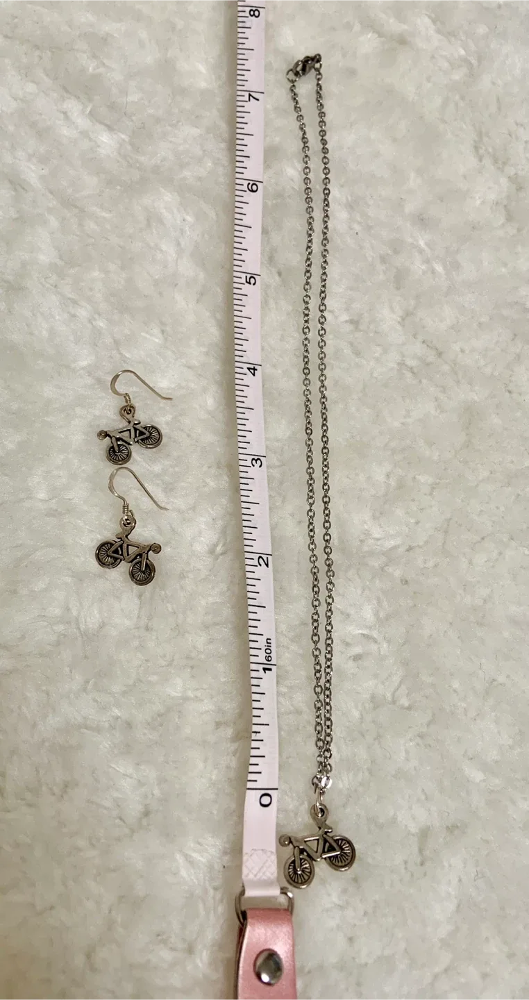 Pewter Bicycle Charm Necklace and Earring Set image indicator(3)