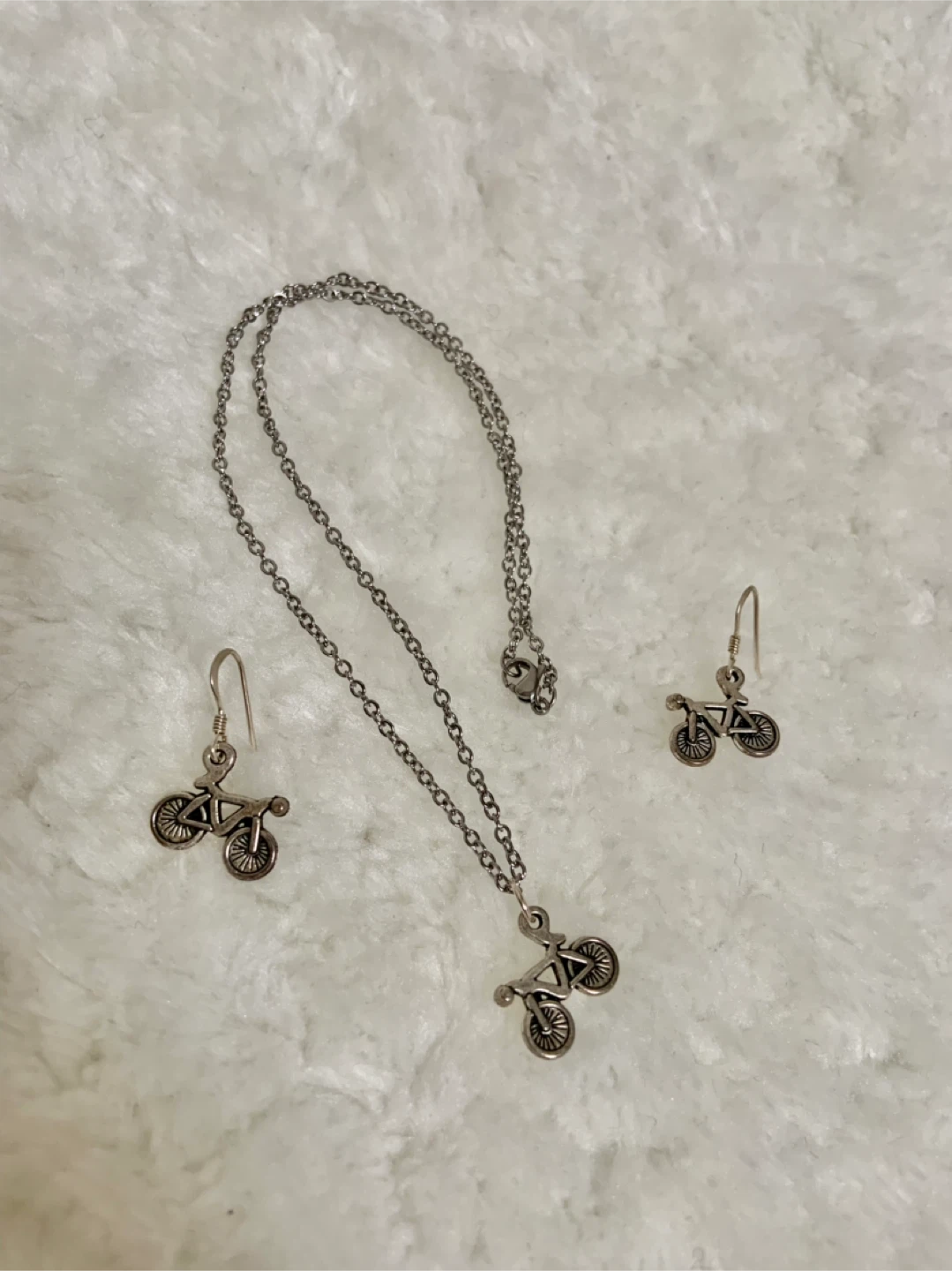 Pewter Bicycle Charm Necklace and Earring Set