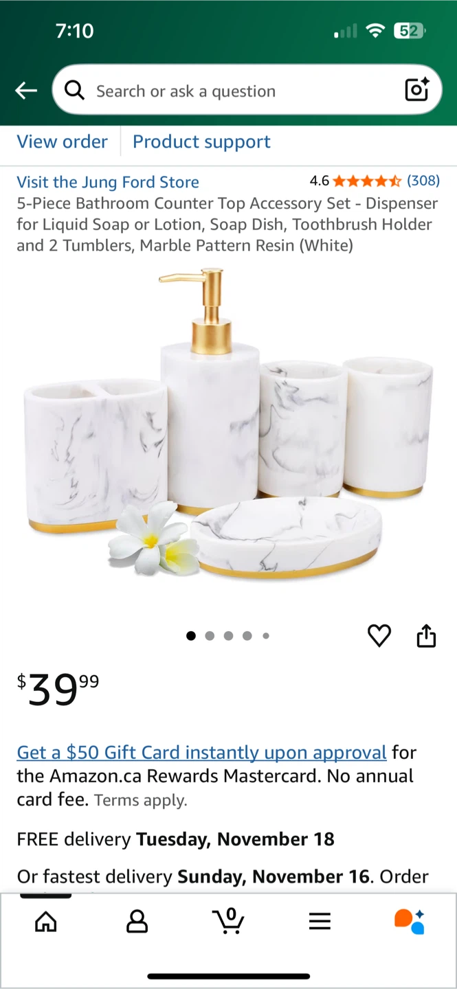 Pick up ASAP - Marble Bathroom Accessories Set - 5 Pieces