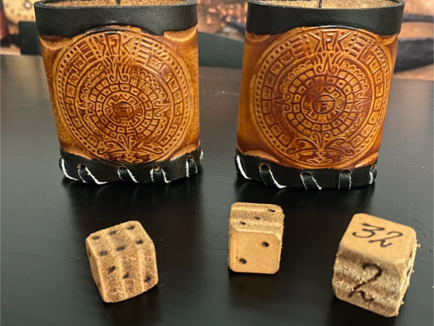 Vintage Leather Mexican Backgammon Set with Dice - photo 4