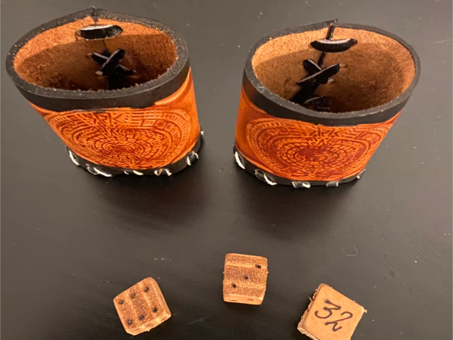 Vintage Leather Mexican Backgammon Set with Dice - photo 3