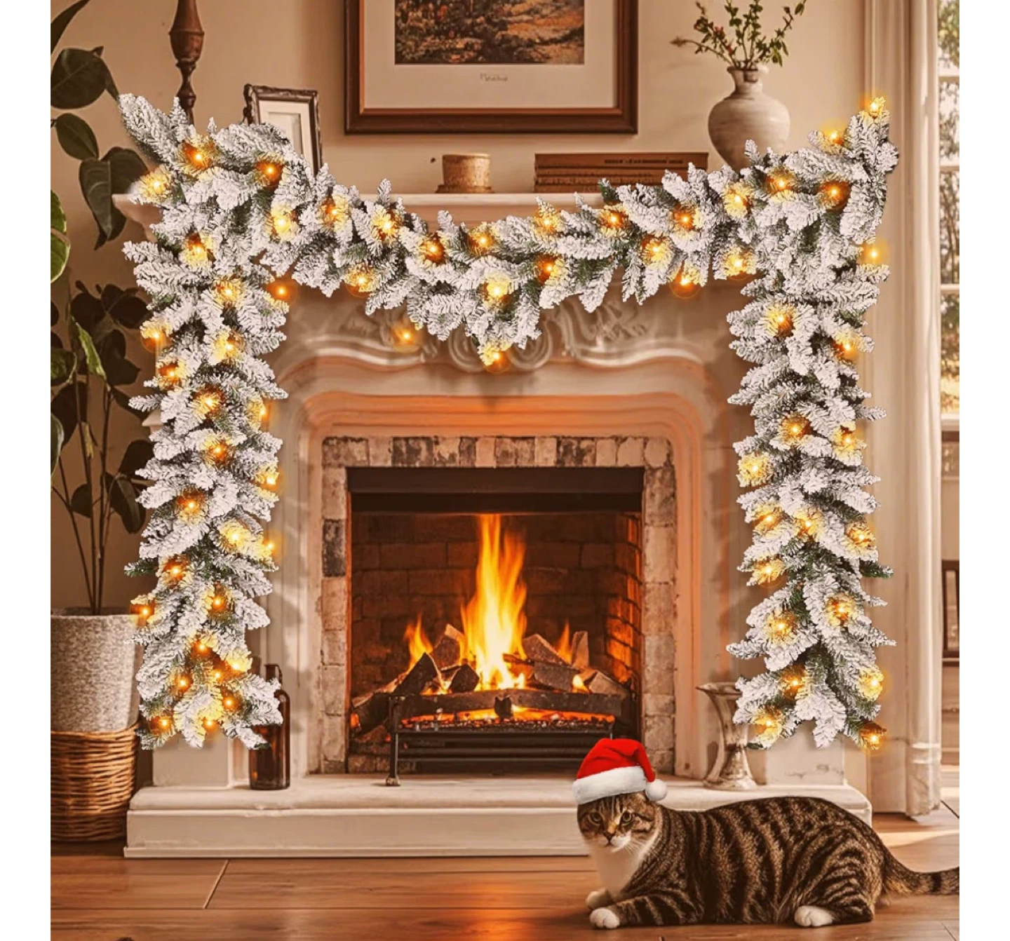 Flocked Christmas Garland with Lights, 9FT - photo 4