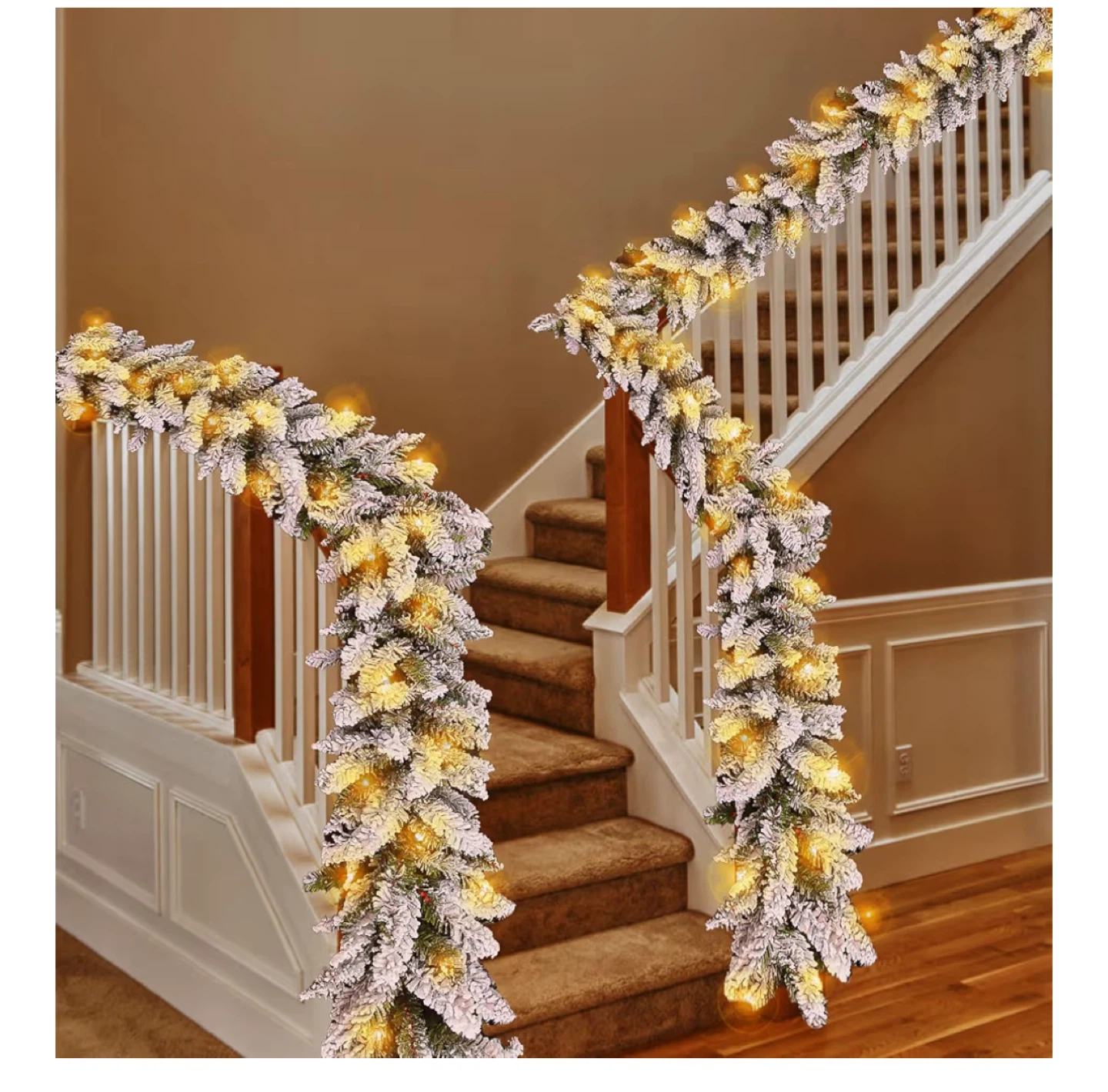 Flocked Christmas Garland with Lights, 9FT - photo 5