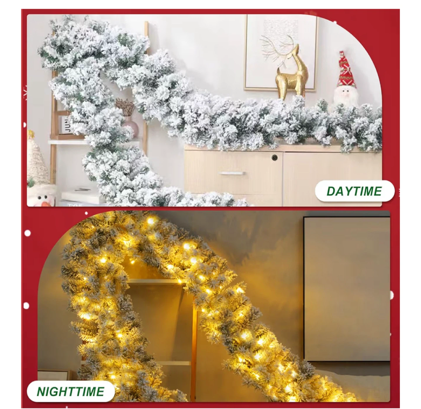 Flocked Christmas Garland with Lights, 9FT - photo 3