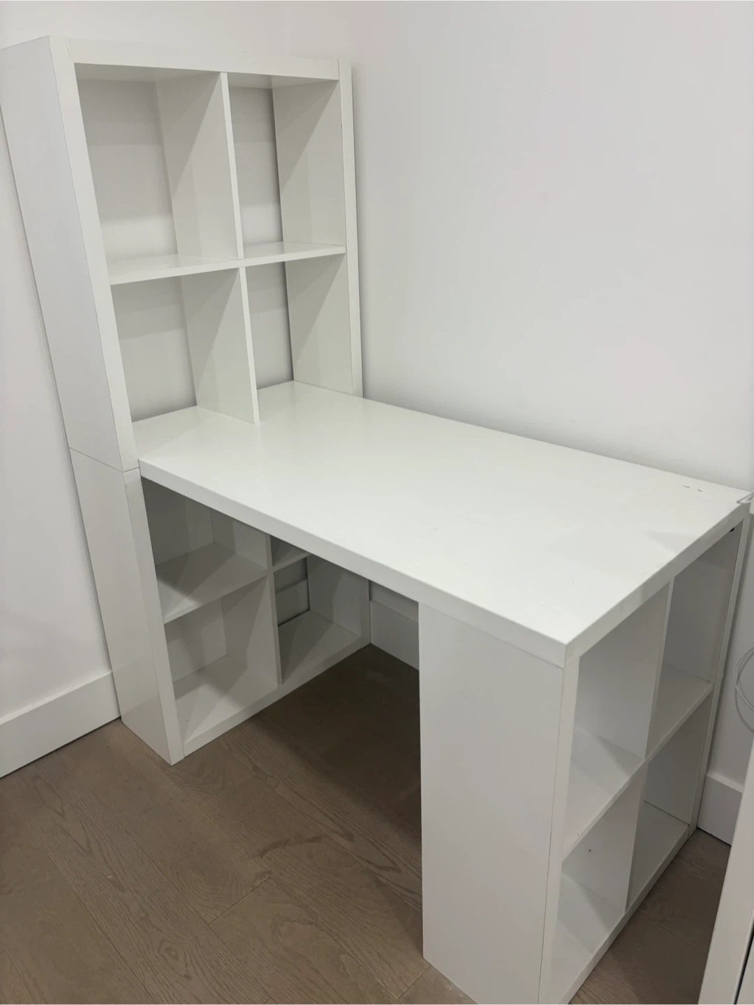 White IKEA Desk with Shelving Unit