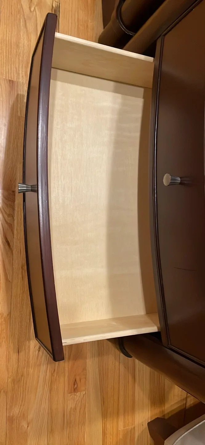 Queen bed with a Pair of Brown Nightstands with Marble Top image indicator(4)