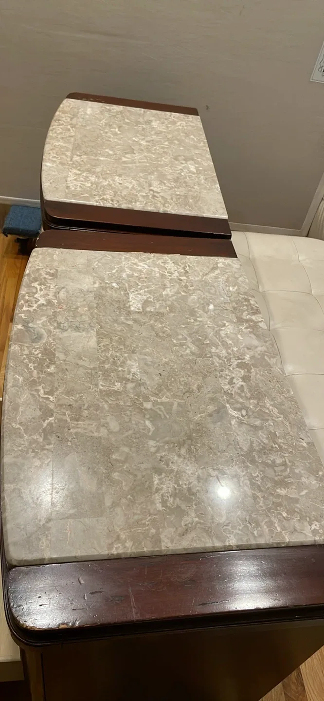 Queen bed with a Pair of Brown Nightstands with Marble Top image indicator(6)