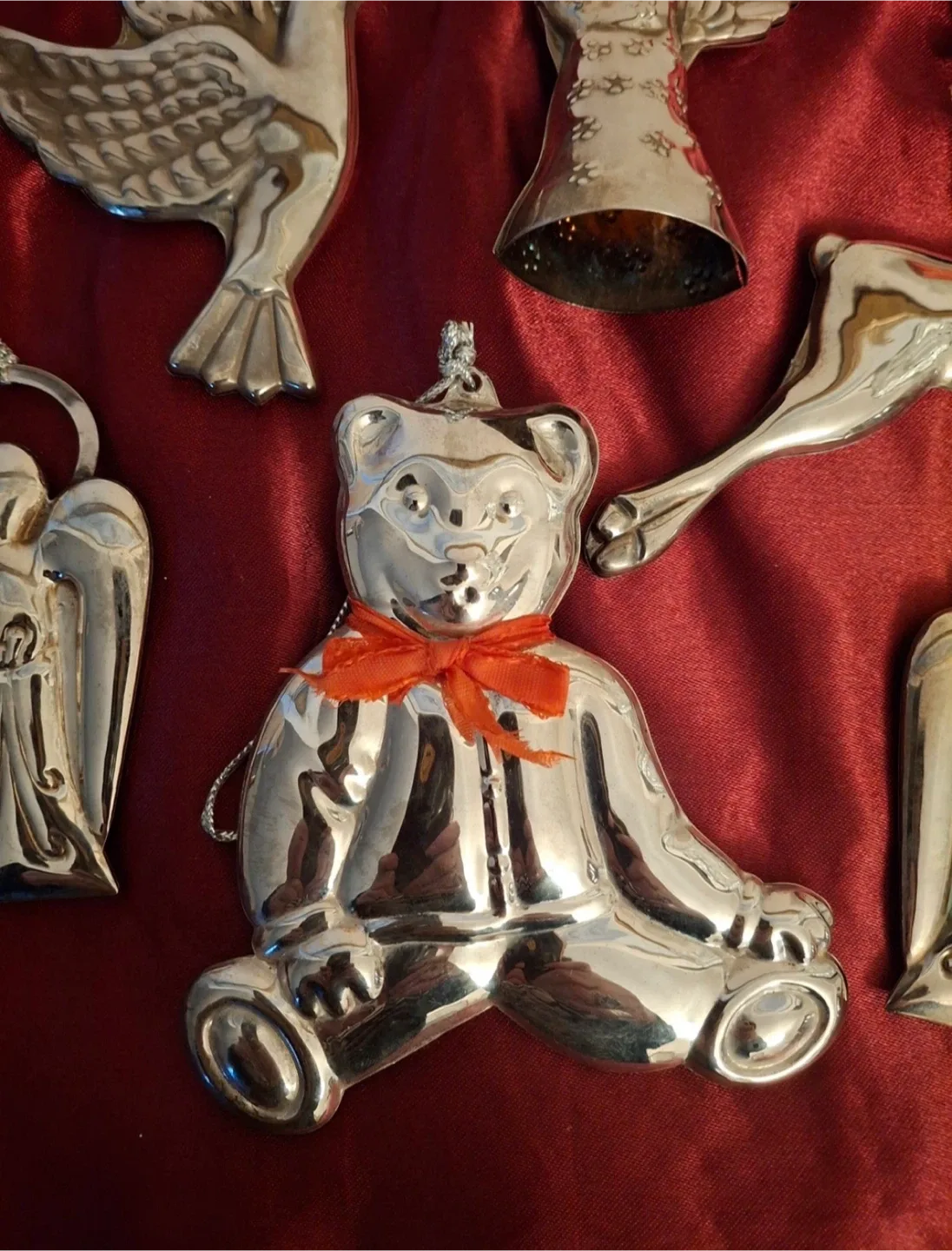 Set of 6 silver plated Christmas tree ornaments image indicator(3)